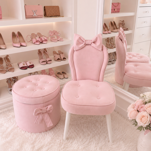 Pink Bow Storage Ottoman